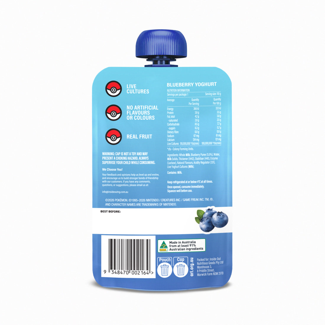 Inside Out Greek Style Yoghurt Pouch Blueberry 110g