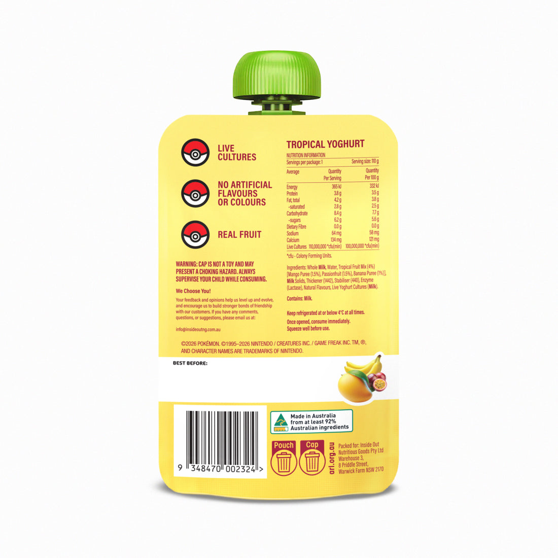 Inside Out Greek Style Yoghurt Pouch Tropical 110g